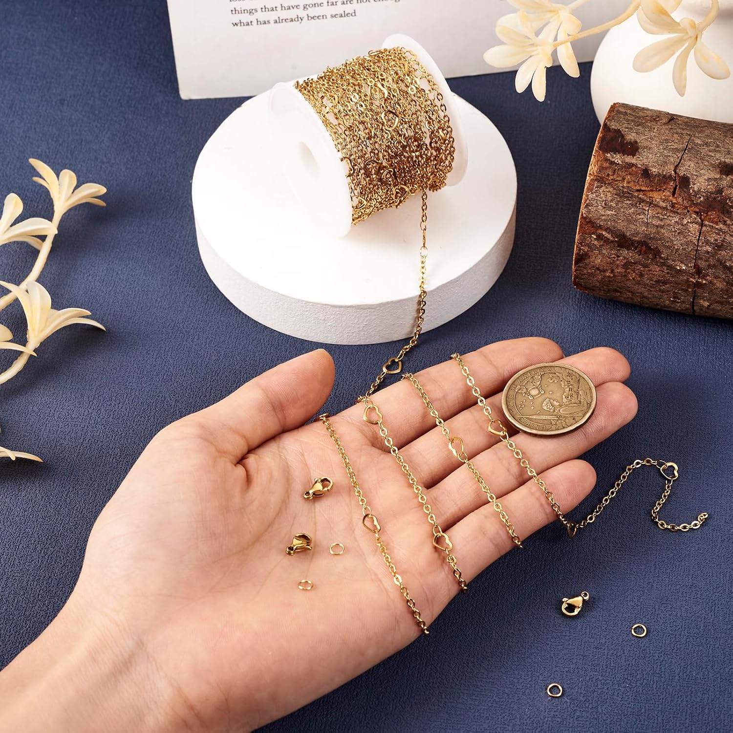 PH PandaHall 18K Gold Plated Heart Link Chains 16.4 Feet Stainless Steel Heart Chains Soldered Jewelry Chains with Jump Rings Lobster Claw Clasps for Bracelet Necklace Jewelry Making - Image 6