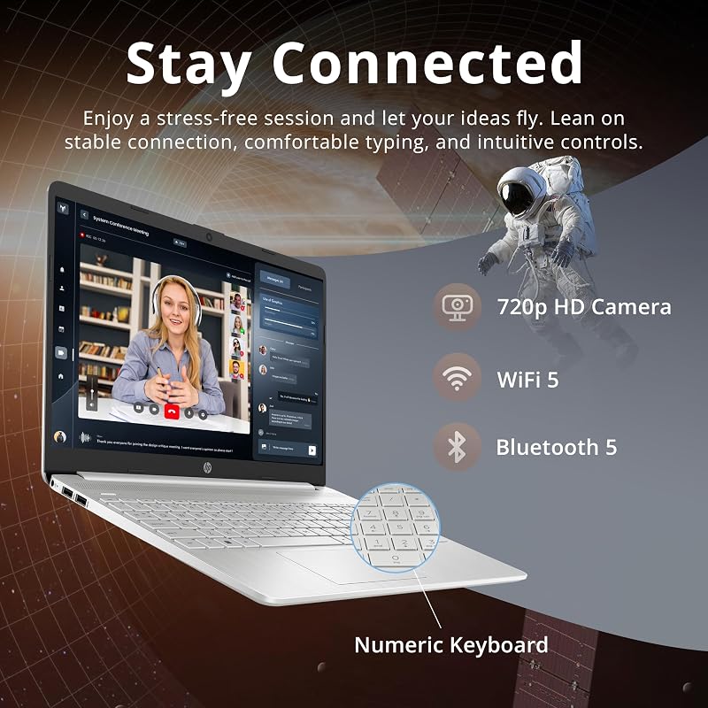 HP 15.6" FHD Anti-Glare Laptop, Intel i3-1215U, 8GB DDR4 RAM, 416GB Storage(256GB SSD + 160GB Docking Station Set), Intel UHD Graphics, Full Size Keyboard, Webcam, Windows 11, Silver image 5