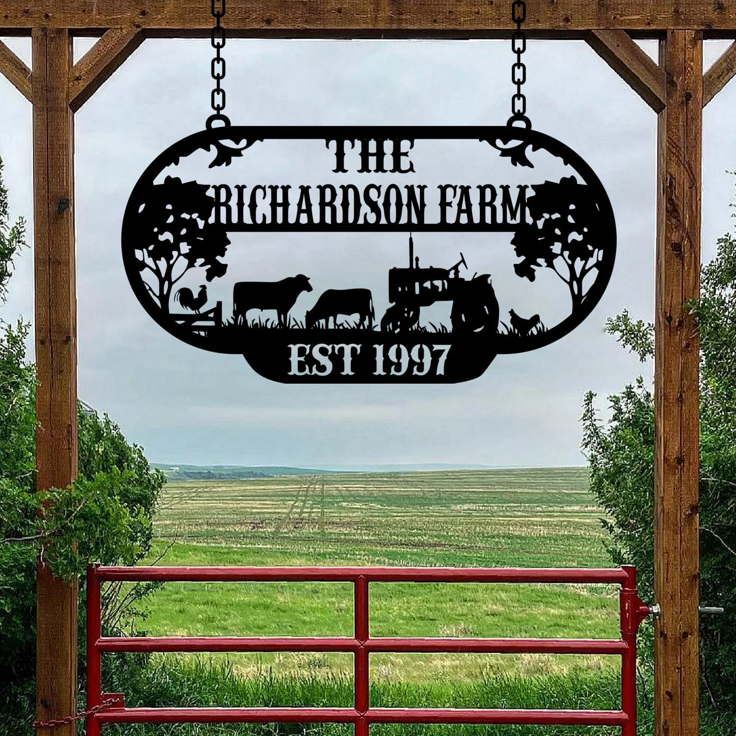 Personalized Metal Farm Sign, Customized Family Name Ranch Sign, Large Last Name Sign for Farmhouse Decoration, Outdoor Farm Wall Art, Welcome Sign, Entrance Gate Sign, Farm Lovers Gift, Garden Decor