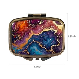 Dynippy Pill Case Pill Box with Mirror Retro Pocket 2 Compartment Medicine Case Vitamin Pill Organizer for Pocket Purse and Travel (A-Marble Ripple)