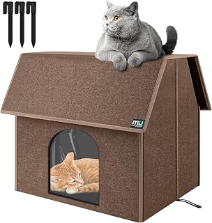 MIUCOLOR Large Outdoor Cat House - Upgraded Weatherproof Insulated Feral Cat Shelter, 17.1x15x16.6in, Easy Assemble with Removable Mat, Brown