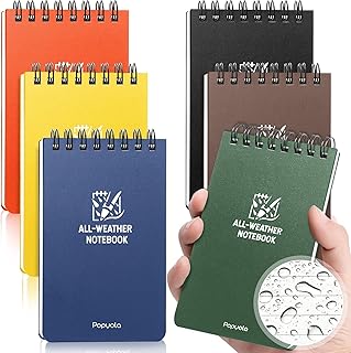 6 Pack Waterproof Notebook, 3" x 5" Top-Spiral Pocket Notepad with 100 Lined Pages, Weatherproof Pocket Notebook for Police Outdoor Office School Recording