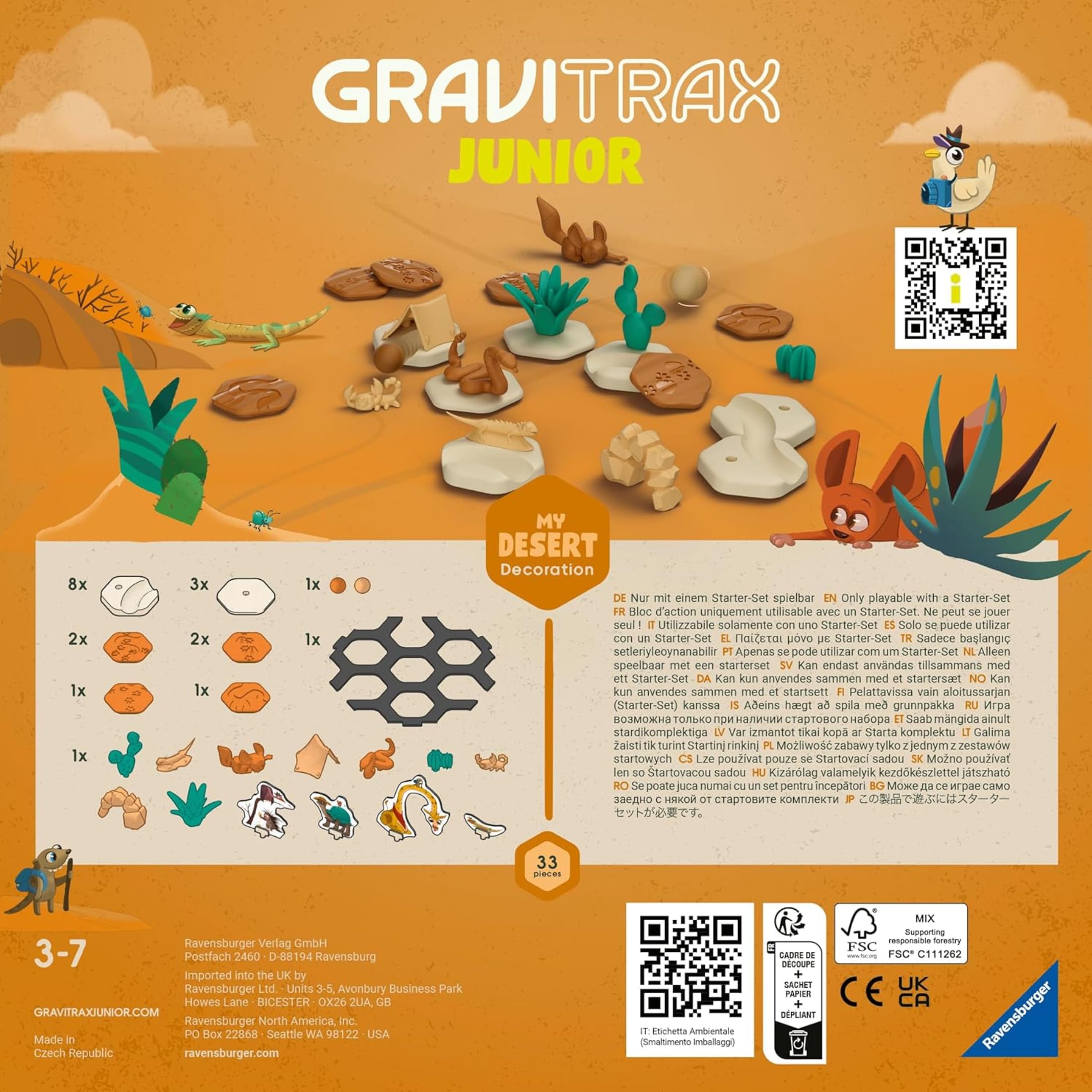 Ravensburger - GraviTrax Junior My Desert Decoration: Espansione a tema deserto, Accessorio pista biglie 33 pezzi, Gioco STEM 3+ anni, Non giocabile da solo, Compatibile con tutti i GraviTrax