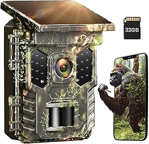 XTU WiFi Trail Camera Solar, 4K 64MP Trail Cam with Night Vision Motion Activated 0.2s Trigger, Game Camera with 850nm Low Glow Infrared LEDs Outdoor, IP66 Waterproof asin的图片