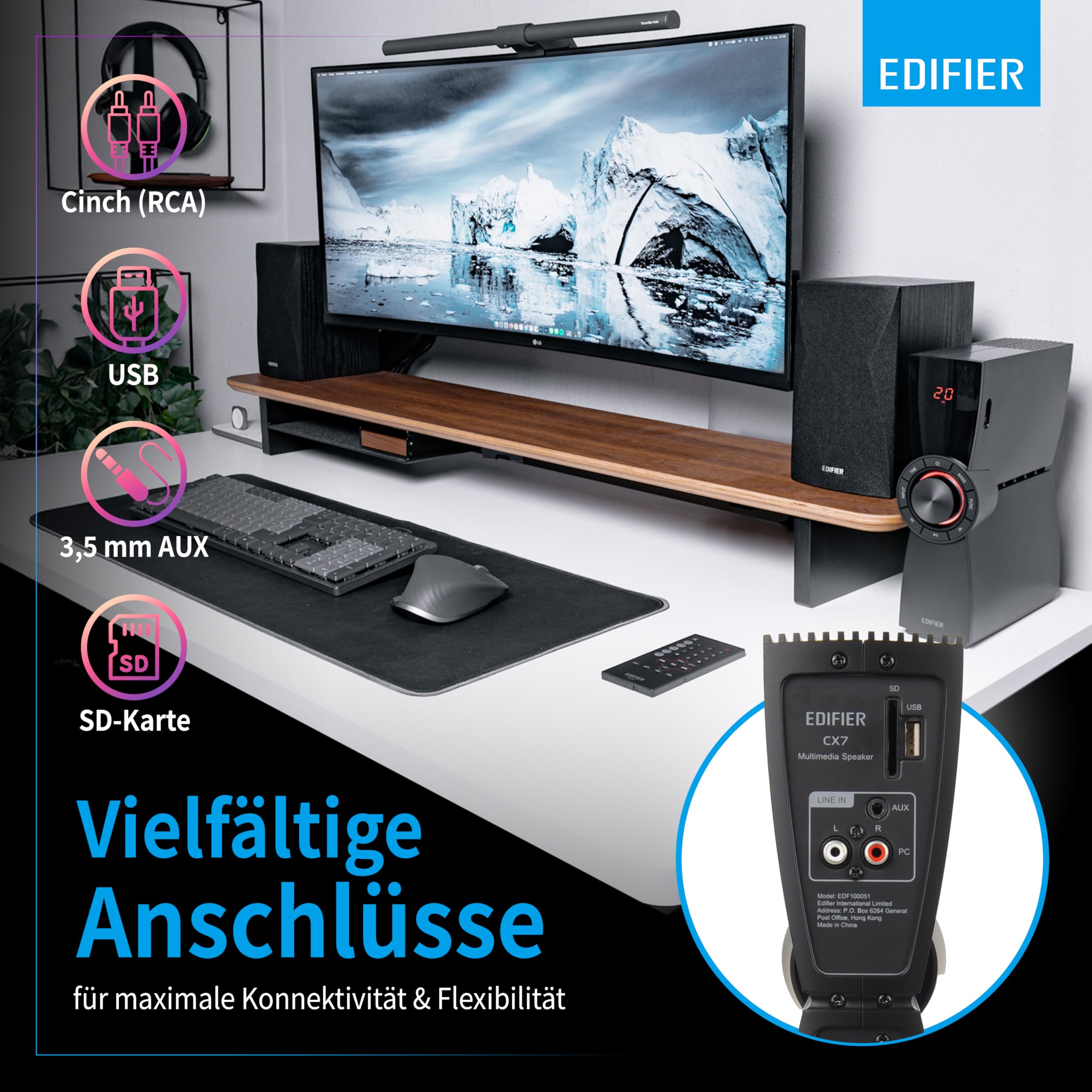 Edifier Hecate G1500 Max 2.1 luidsprekersysteem voor computer, gaming-luidspreker 60 W met subwoofer-lijnuitgang, RGB-licht, Bluetooth 5.3, USB
