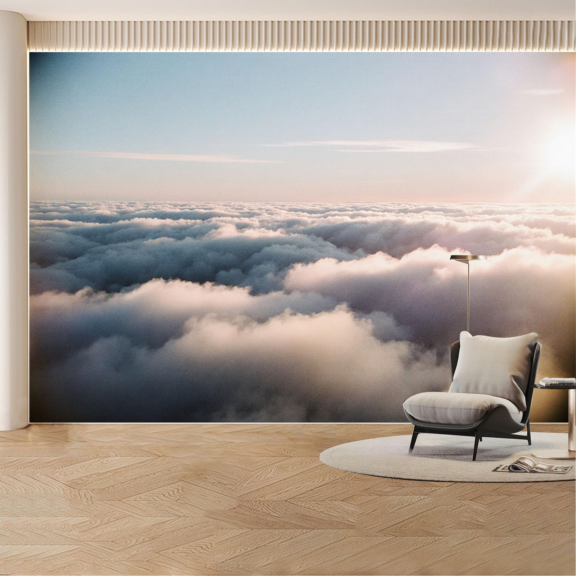 Custom Wall Mural Wallpaper Clouds Sky Landscape 3D Effect Wall Decor Large Wall Art Sunset Minimalist Removable SelfAdhesive Large Photo for Living Room， Bedroom， Office
