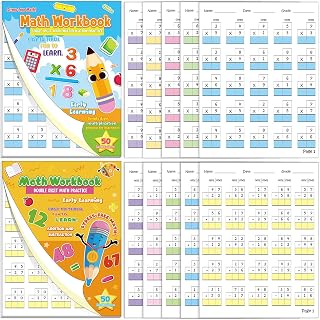 Ireer 2 Pcs One Page a Day Math Workbooks Single-Digit Multiplication and Two-Digit Addition and Subtraction for Grades 2-3 (Ages 6-10) - Just Tear Out a Page Each Day for Repetitive Math Practice