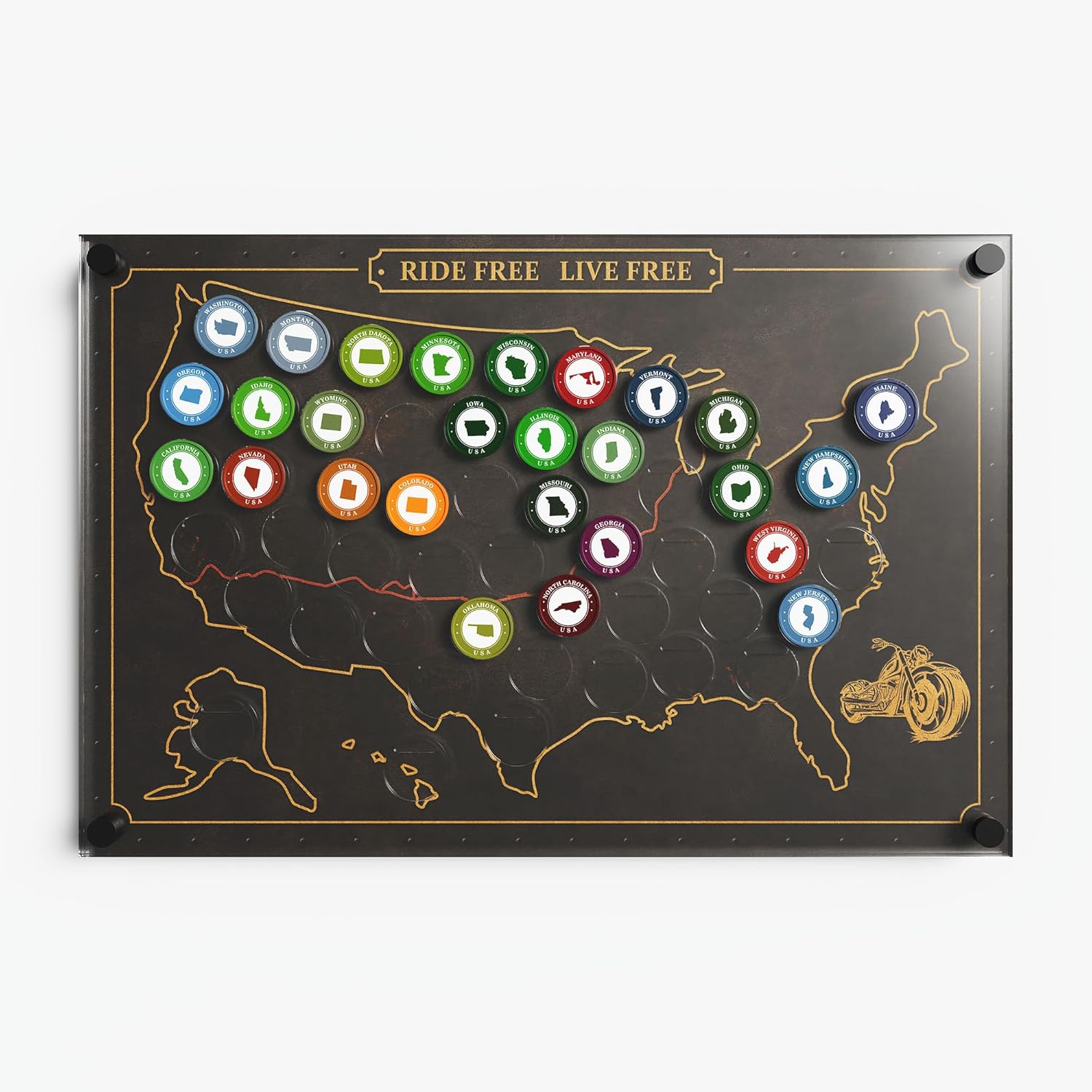 Poker Chip Display Case – USA Map Wall-Mount Frame, Holds 50 Chips, Thick Acrylic Board for Man Cave or Collector Display