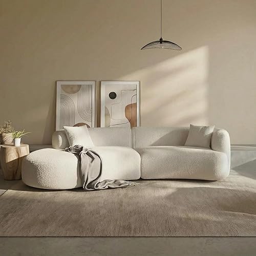 Sofá curvo para sala de estar, estilo moderno, de lujo, tapizado a mano derecha, sofá seccional, sofá seccional, sofá seccional, color blanco