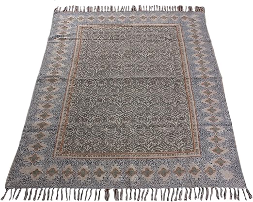 Amazon Com Rug For Patio Handmade Area Rug Hand Block Printed Cotton Dhurrie Bohemian Killims Gray Color Flat Weave Rug 300 X 300 Cm 10 X 10 Feet Square Home Kitchen