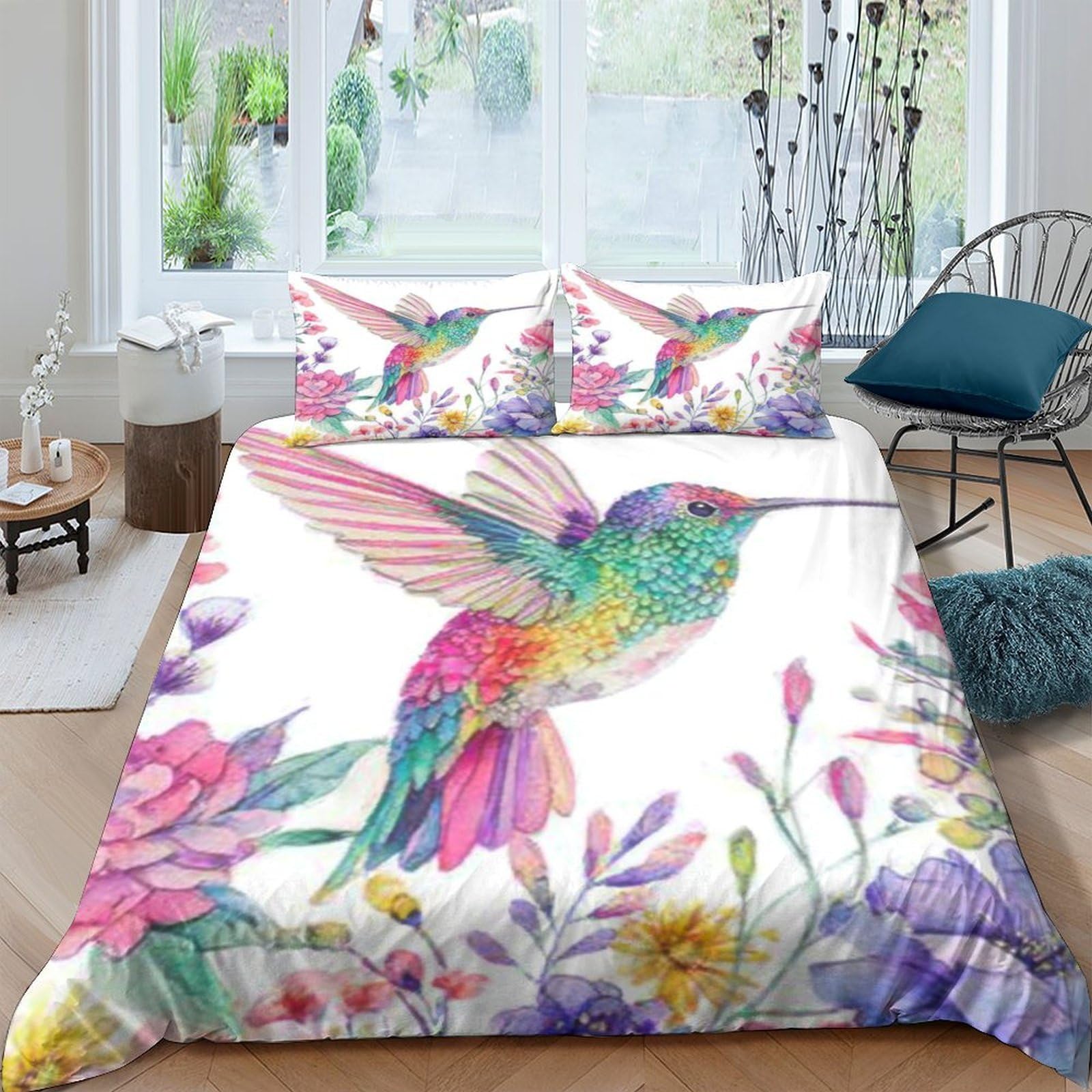 Ctjqhvkz Style-7 3D Printed Colorful Hummingbird Fitted Sheet Microfiber Soft Floral Mattress Cover Anti-Slip For Bedroom Guestroom Decor Single（135X200cm）