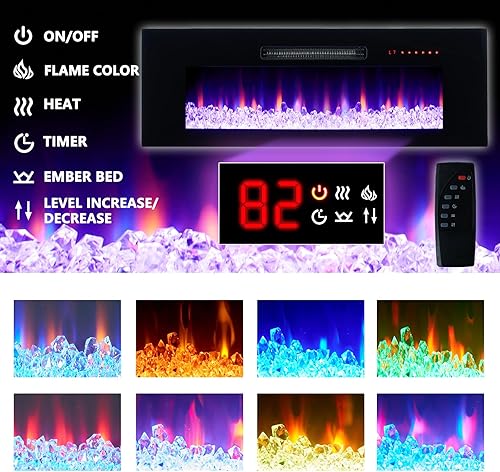 Miniatura 3 de AMERLIFE Soporte flotante de TV con chimenea, centro de entretenimiento con espejo montado en la pared con chimenea eléctrica de 40 pulgadas,