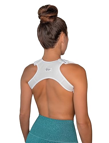 Upper Back Posture and Neck Hump Corrector - for Women and Men - Support Brace and Straightener for Pain Relief - Rounded Shoulder and Buffalo Hunchback Alignment - Discreet Under Clothes - White
