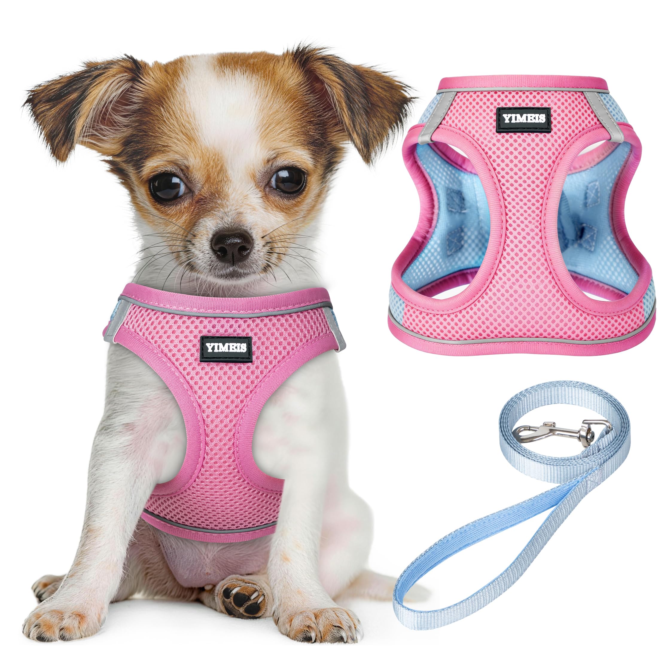 YIMEIS Dog Harness and Leash Set, No Pull Soft Mesh Pet Harness, Reflective Adjustable Puppy Vest for Small Medium Large Dogs, Cats (Pinkblue, X-Small (Pack of 1) — image 1