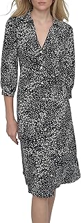 DKNY Women's Long Sleeve Collared Midi Shirtdress