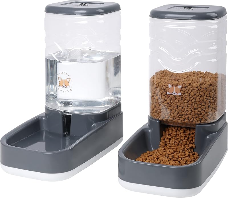 Elevon Automatic Cat Feeder, Gravity Food and Water Dispenser Bowl Set for Small Medium Dogs Animals, Pet Feeder Dispenser Storage Food, 3.8L Large Capacity, Gray