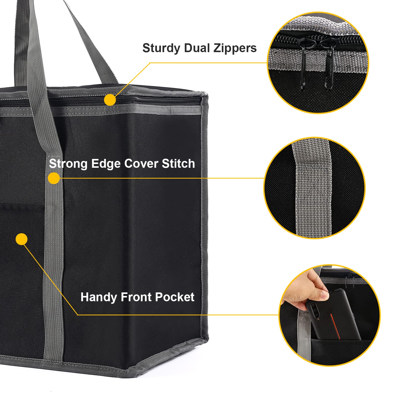SFBSFL Cool Bag,Large Insulated Lunch Box Soft-Sided Cooling Bag Water-Resistant Leakproof for Picnic Camping BBQ Beach Outdoor (Black) - Image 4