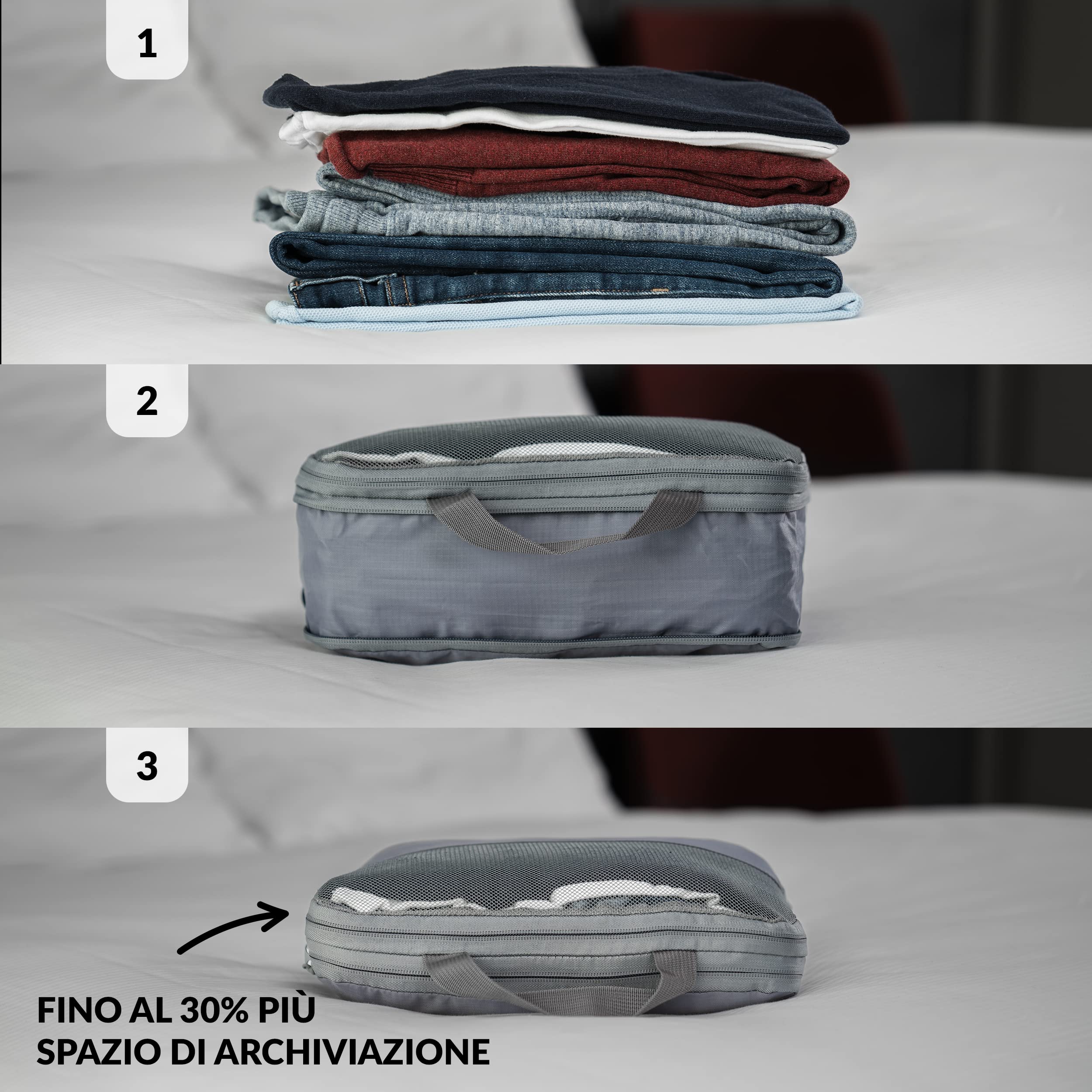 Obics - Valigia Organizer da viaggio grigio Packing cubes set di 5 pezzi con compressione e organizer per valigie e accessori da campeggio per il sistema di organizzatori Cubi da imballaggio