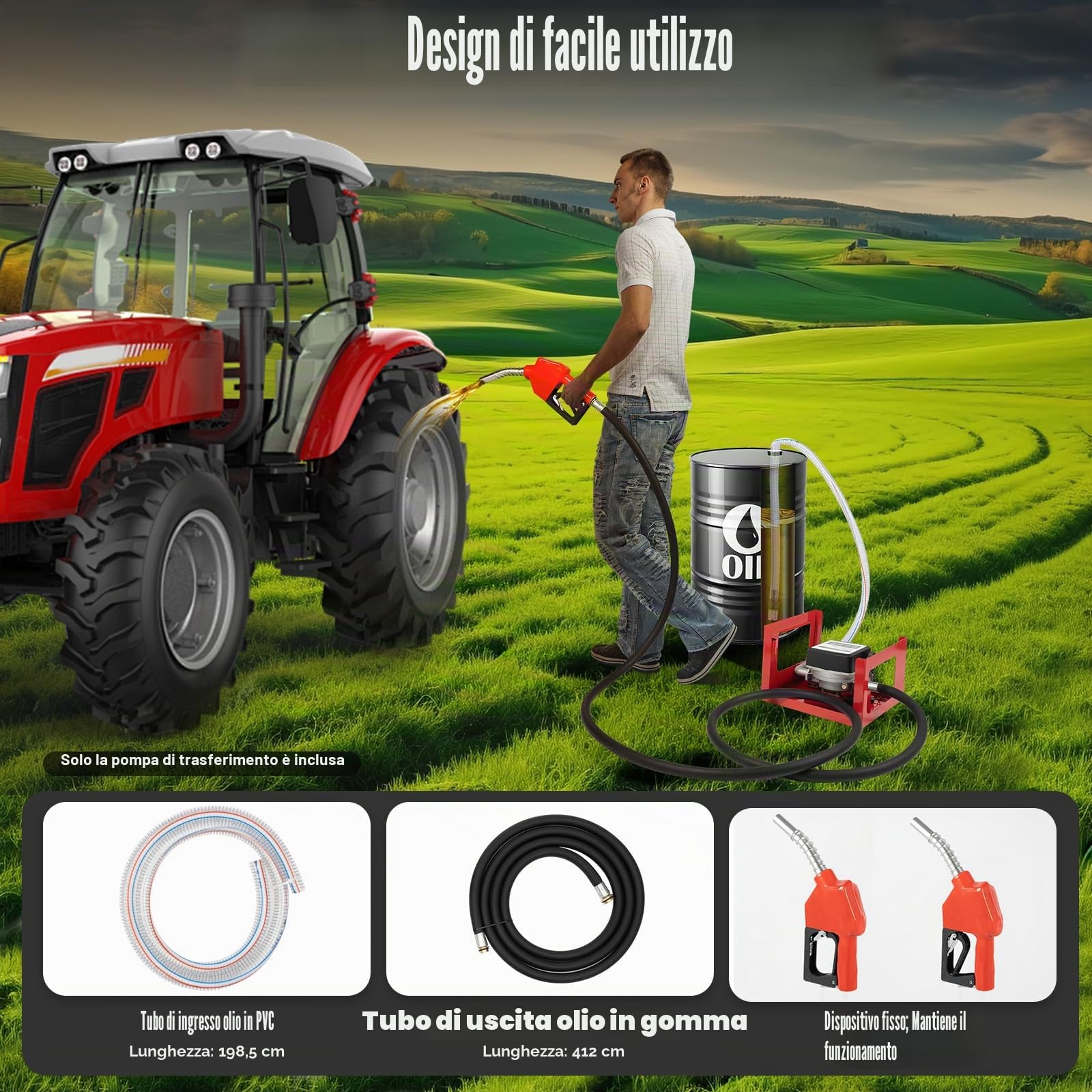 175 W Pompa Travaso Gasolio 12V Pompa Diesel, Con Tubo e Contatore, 50 L/Min Elettrice Liquidi Diesel Pompa Gasolio Professionale Per Auto, Camion, Autocisterne