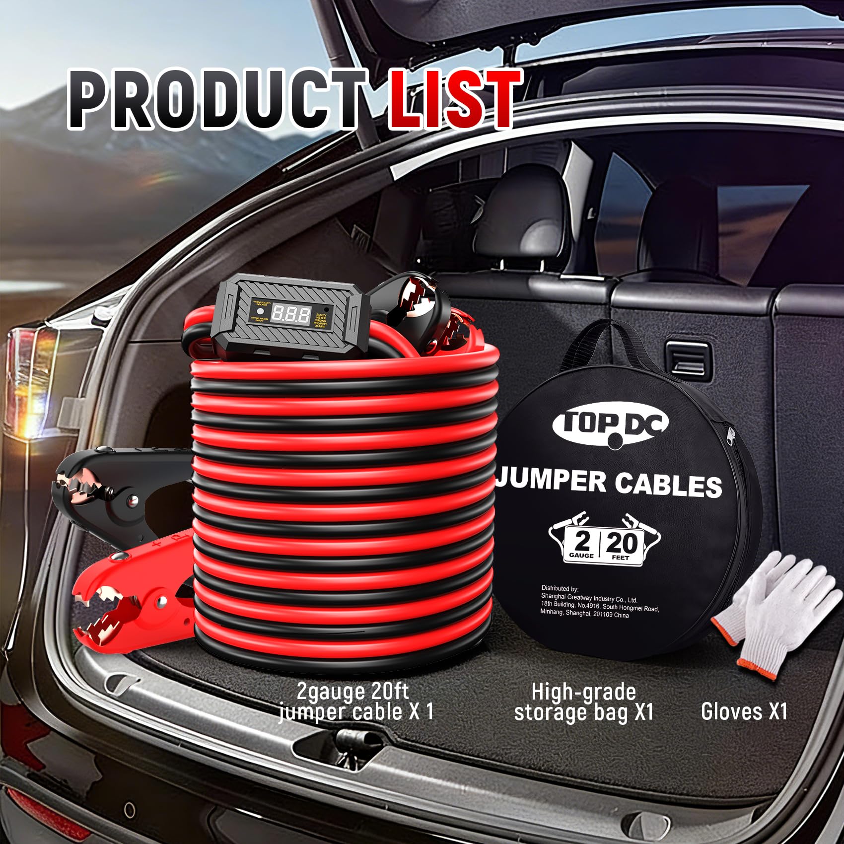 TOPDC Cavi di avviamento da 2 gauge da 6 m con protezione da inversione di polarità per batteria di auto, SUV e camion, cavi di avviamento per batterie scariche o scariche, con borsa per il trasporto