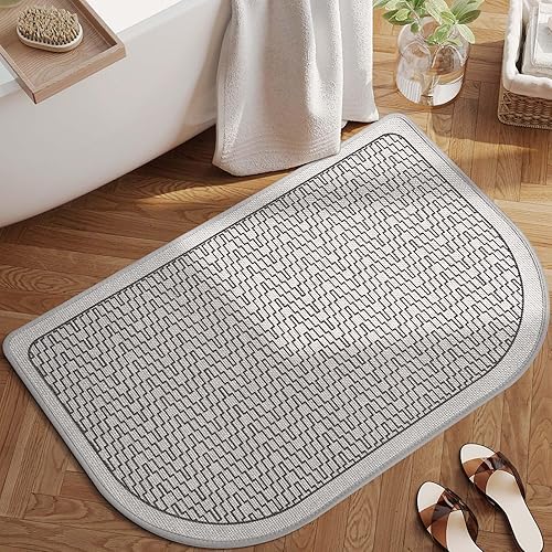 Miniatura 11 de Alfombra de baño de medio círculo, alfombras de baño finas para debajo de la puerta, de secado rápido, antideslizante, lavable, con respaldo de