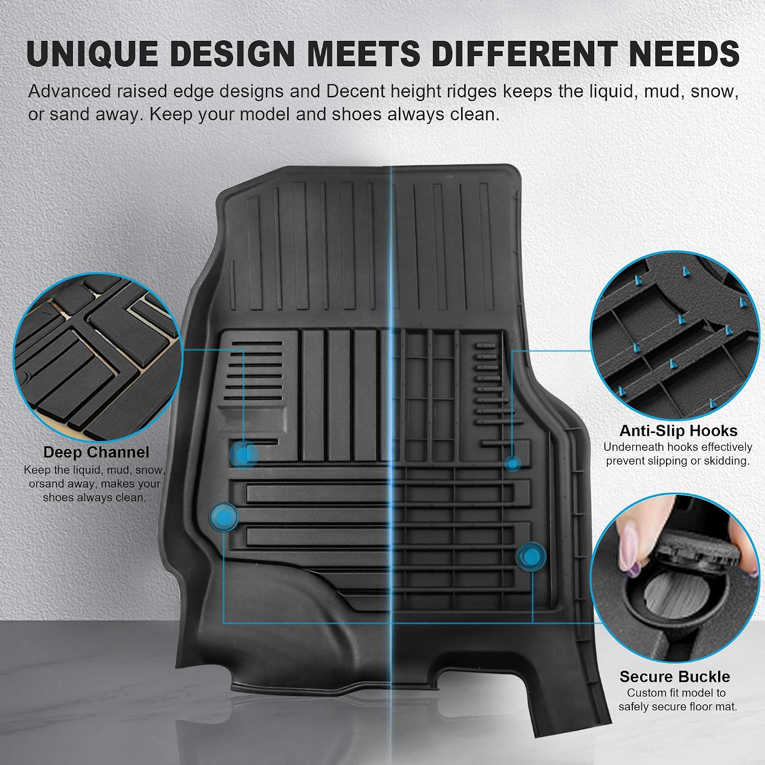 MOSTPLUS All-Weather TPE Rubber Seat Floor Liners/Mats Compatible for Ford F-150 F150 SuperCrew Cab 2015 2016 2017 2018 2019 2020 2021 Front & Rear Cab Row