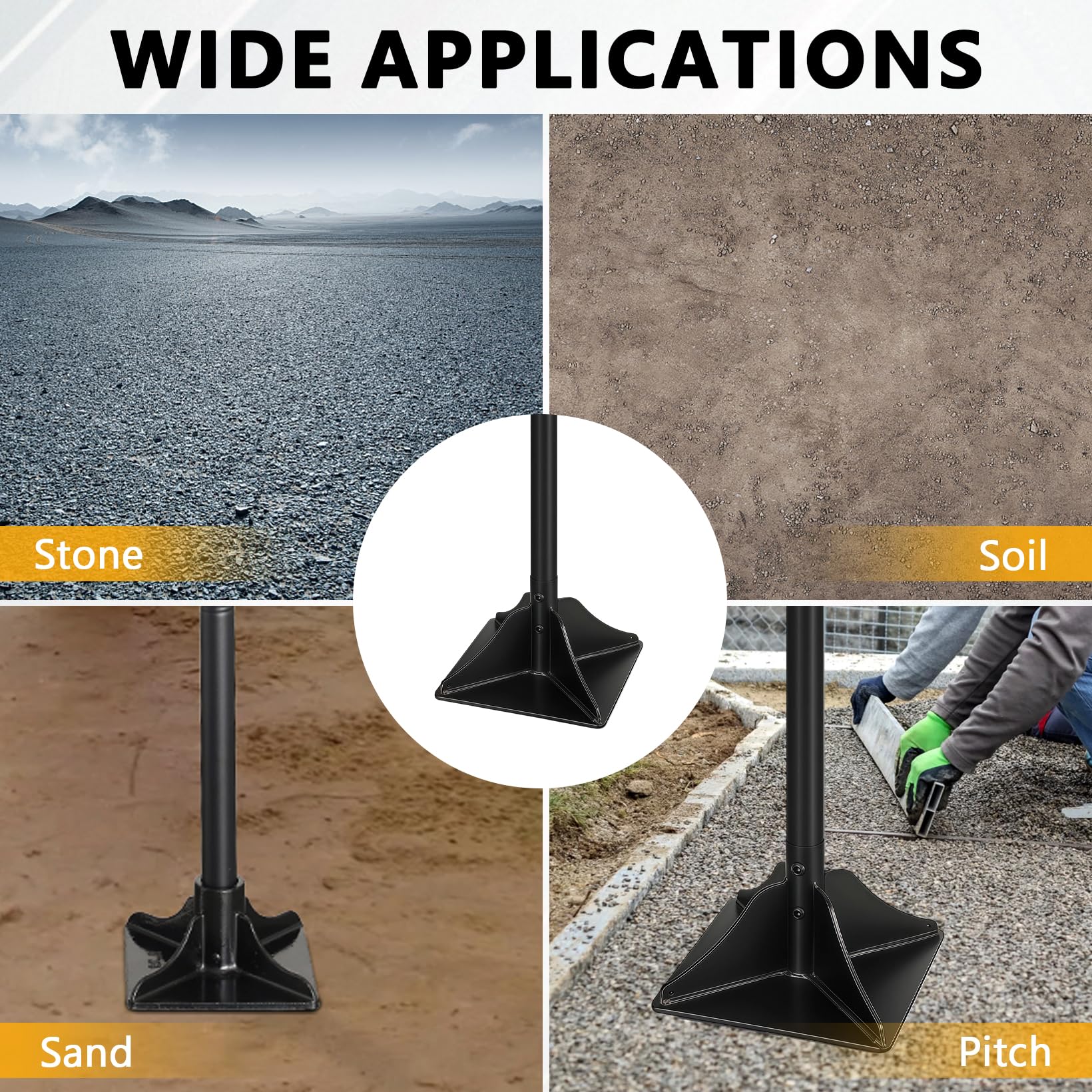 Apisonador manual para compactación, pesado, con mango de 120 cm, placa base de 20 x 20 cm, mango de goma para ahorrar trabajo, apisonador de acero para suelo, grava y arena