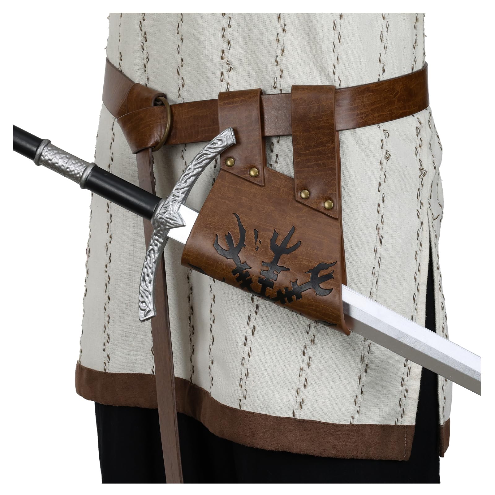 EpicCos Medieval Sword Belt Scabbard Set with Viking Sword Frog Faux Leather Holster and Adjustable Belt for Ren Faire (Brown B)