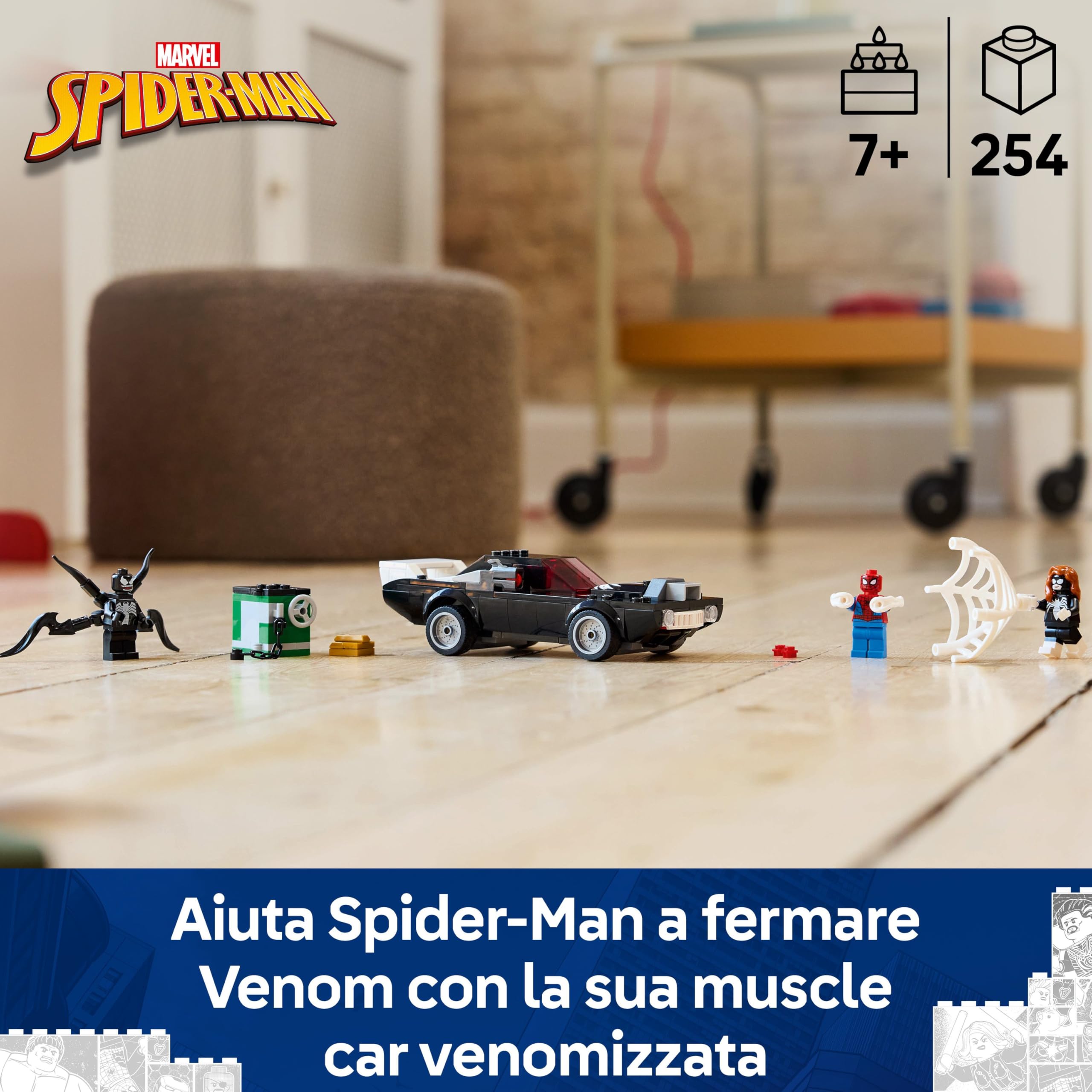 LEGO | Marvel Spider-Man Contro Muscle Car di Venom - Macchina Giocattolo da Costruire con 3 Minifigure, Giochi per Bambini da 7 Anni Fan dei Supereroi, dei Veicoli e dei Modelli di Auto 76309