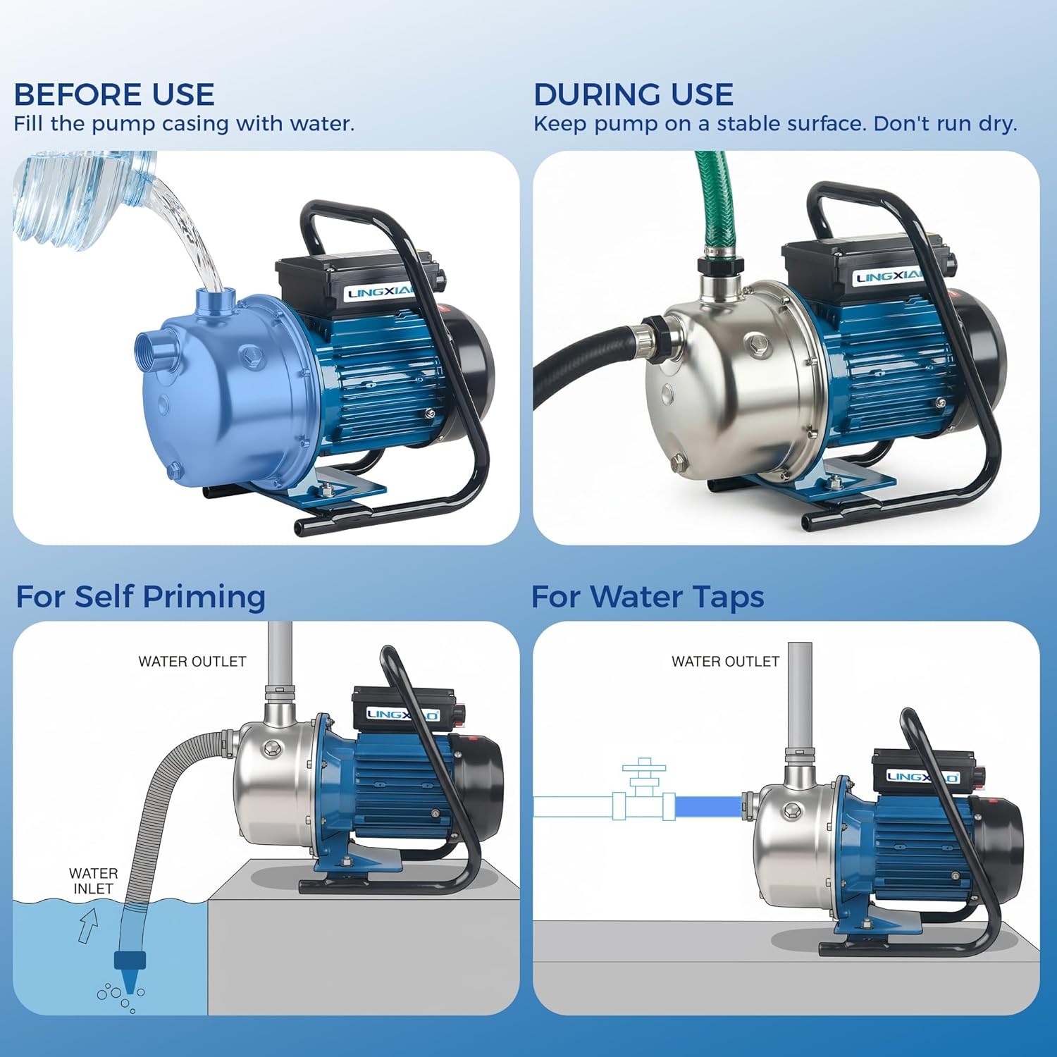 1HP Irrigation Pump, 1110 GPH, Portable Shallow Well Pump, 115V, 141 FT Height, Stainless Steel Sprinkler Pumps for Garden Lawn Farm Irrigation System, Transfer Water