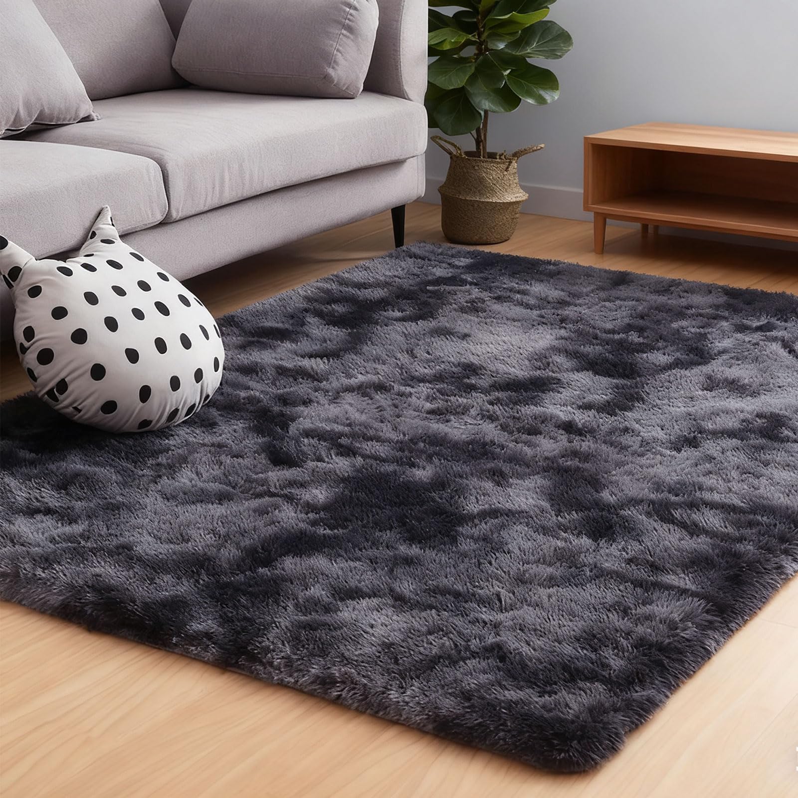 Tapis gris foncé lavable 170x230 cm idéal pour grands salons