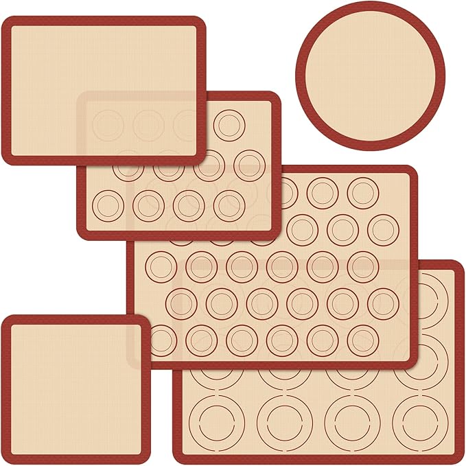Silicone Baking Mat Set of 6, Macaron Silicone Baking Mat for Baking Sheets, Non-Stick & Reusable Silicone Mats for Baking Macarons, Cookies, Pastries, Pizza