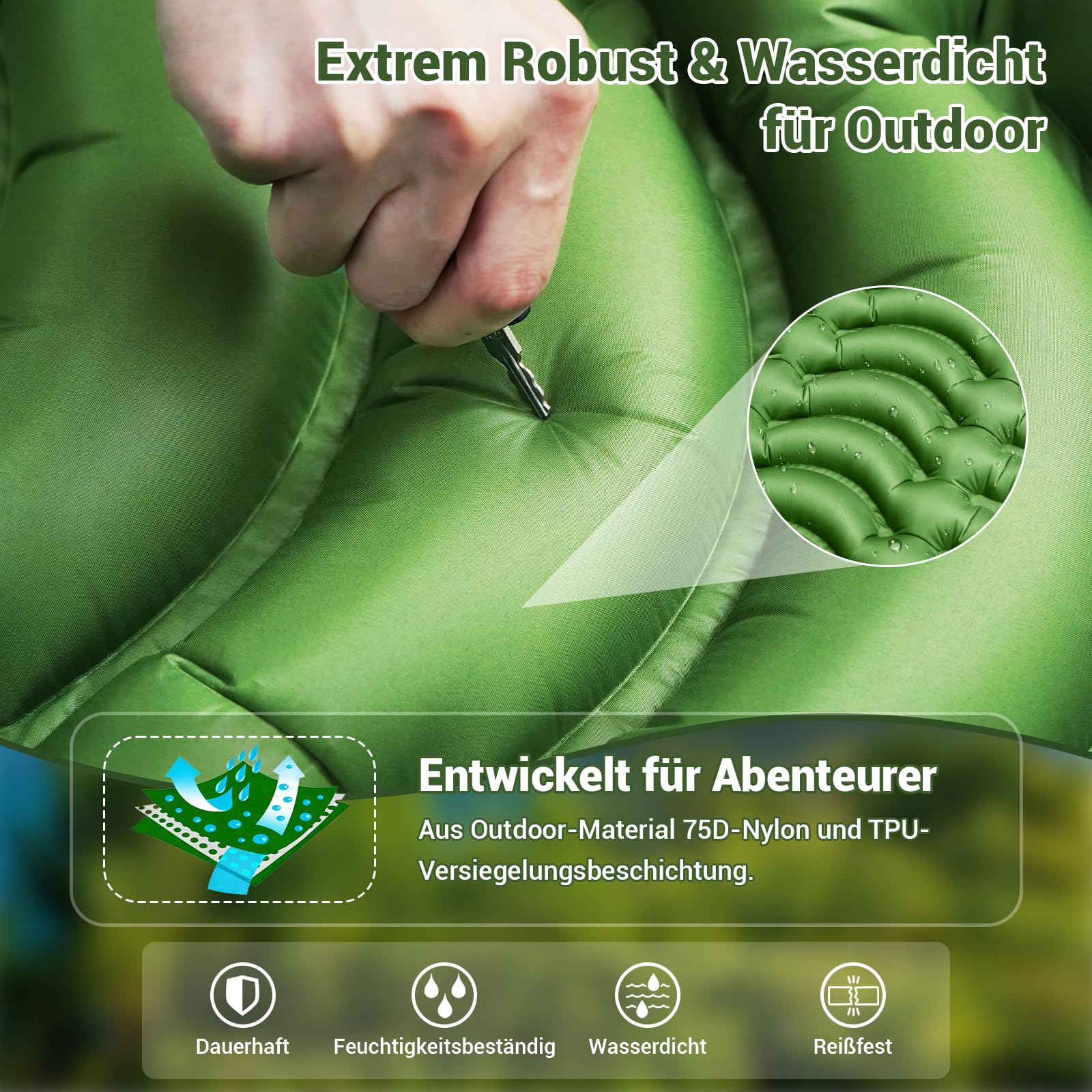 Isomatte Camping Luftmatratze Aufblasbare Matratze, Ultraleicht, Kompakte, Dick, Aufblasbar Sleeping Mat Strandmatte Outdoor mit Fußpumpe Kissen, Wasserdicht Schlafmatte für Wandern Strand Zelt Reisen