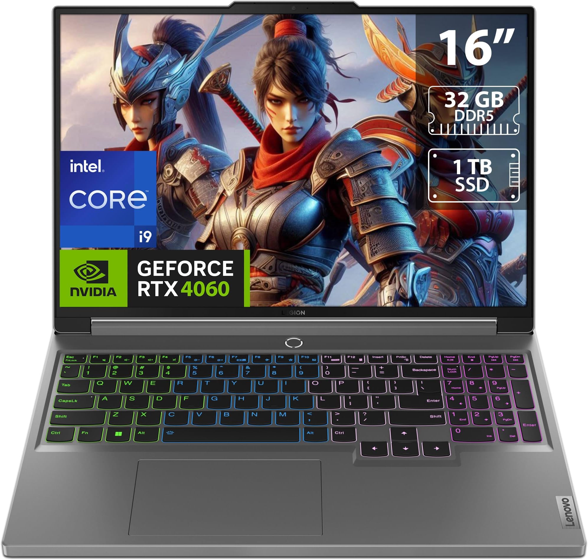 Lenovo Legion 5 16IRX9 Gaming Laptop, AI-Enhanced Performance LA1 AI Chip, WQXGA (2560x1600) 165Hz, Intel Core i9-14900HX, 32GB DDR5 RAM, 1TB SSD, NVIDIA RTX 4060 8GB, Win11, Luna Grey (US Version)