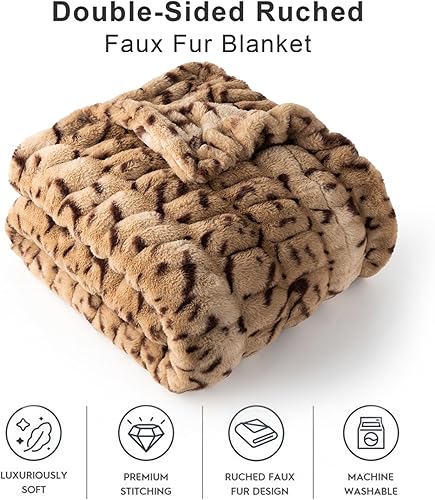 Miniatura 3 de BATTILO HOME Manta de piel sintética de conejo blanco para cama, manta de piel crema de 60 x 80 pulgadas con 1 funda de almohada de piel de 18 x 18