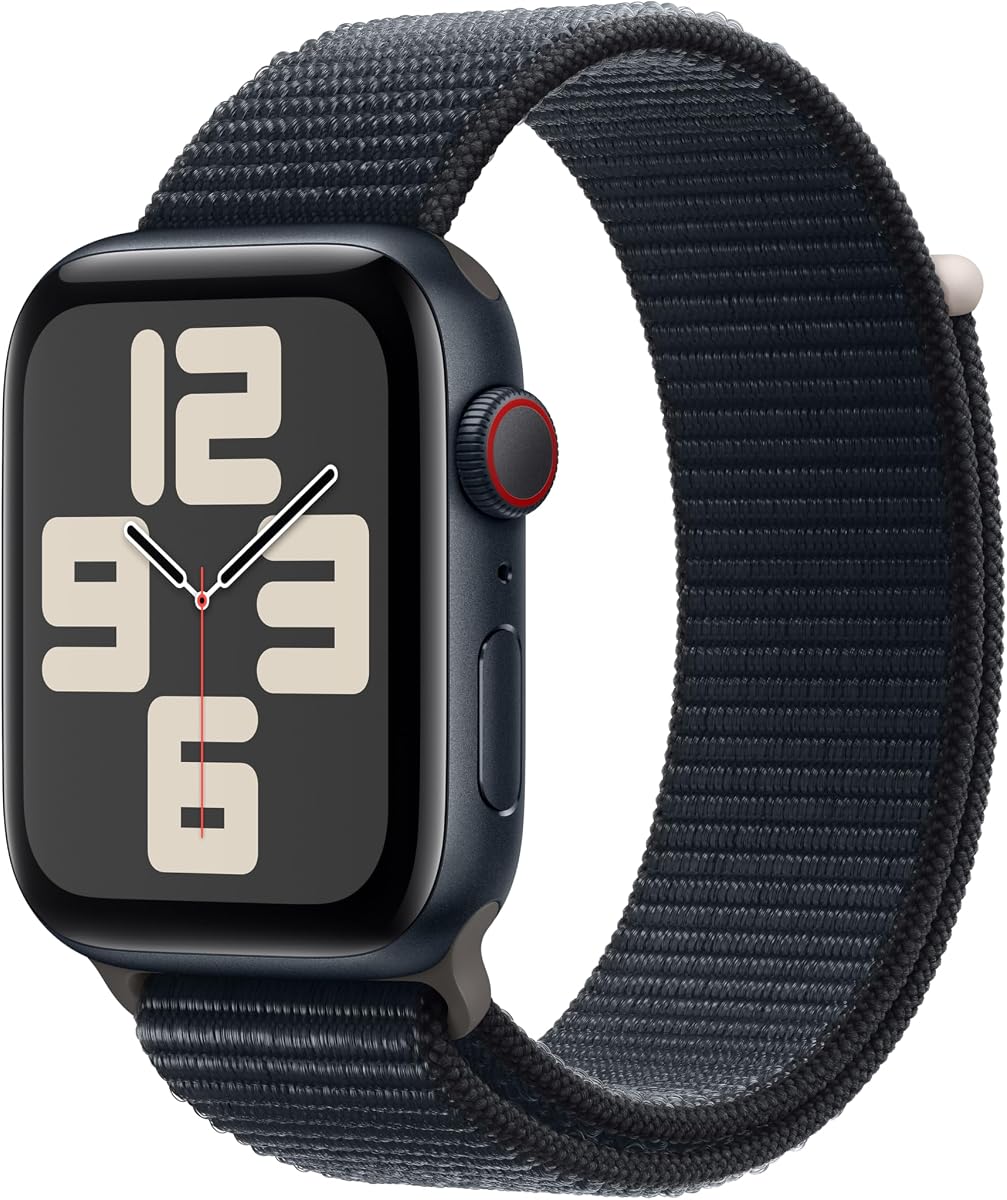 Apple Watch SE (2nd Gen) [GPS + Cellular, 44mm] - Midnight Aluminum Case with Midnight Sport Loop Band, M/L (Renewed)