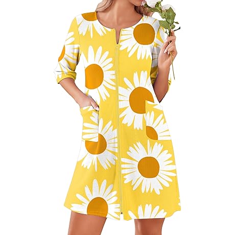 Lightweight Bathobe Knee Length Housecoat with Pockets (S-3XL)