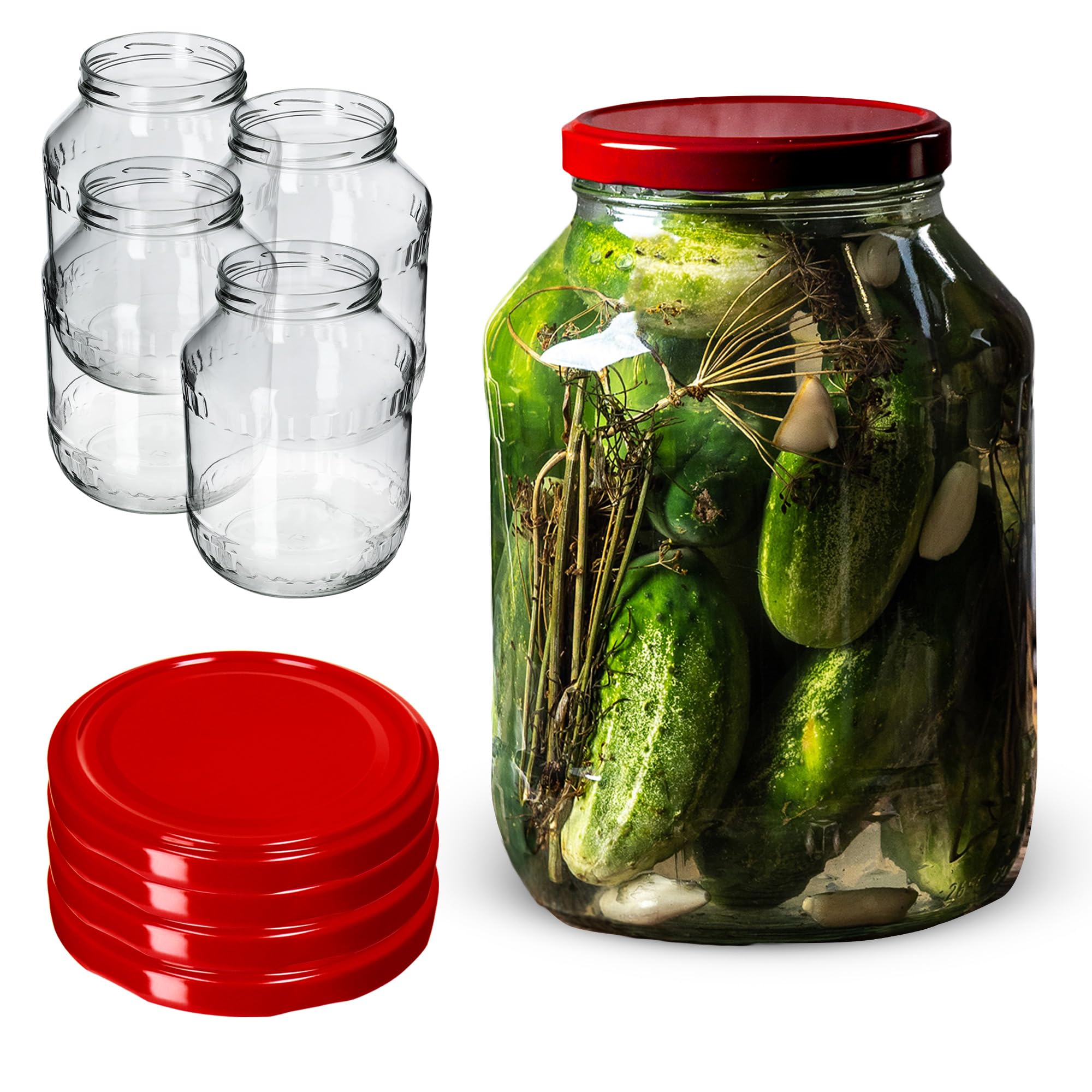 KADAX lot de 4 bocaux de conservation 2,5 l avec couvercle à visser - couvercle TwistOff en métal - pour bocal conservation - fermeture à visser hermétique