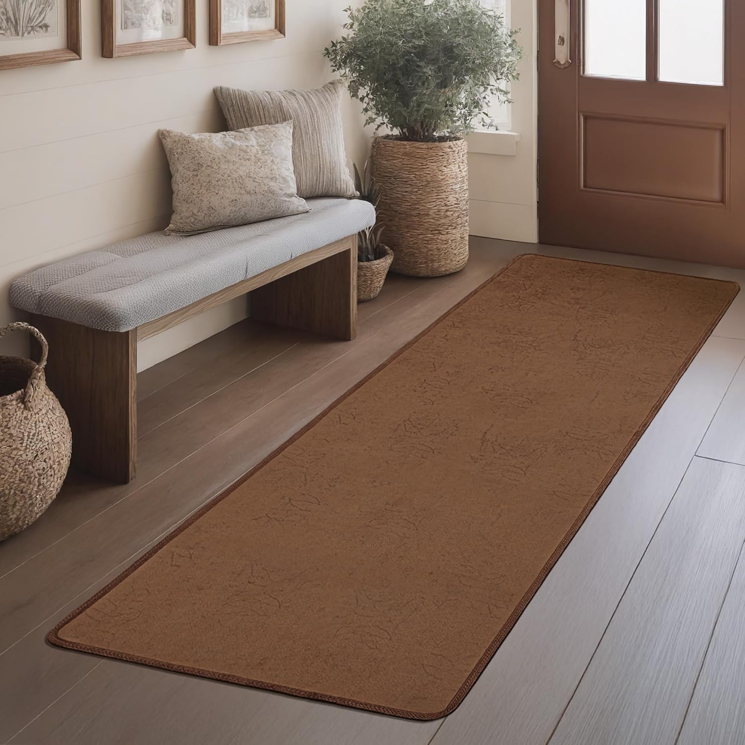 KOKHUB Runner Rug for Hallways 2x6 ft, Non Slip Washable Kitchen Rugs, Vintage Faux Suede Waterproof Runner, Stain Resistant Soft Mat for Entryway, Laundry, Bedroom, Bathroom, Indoor, Brown