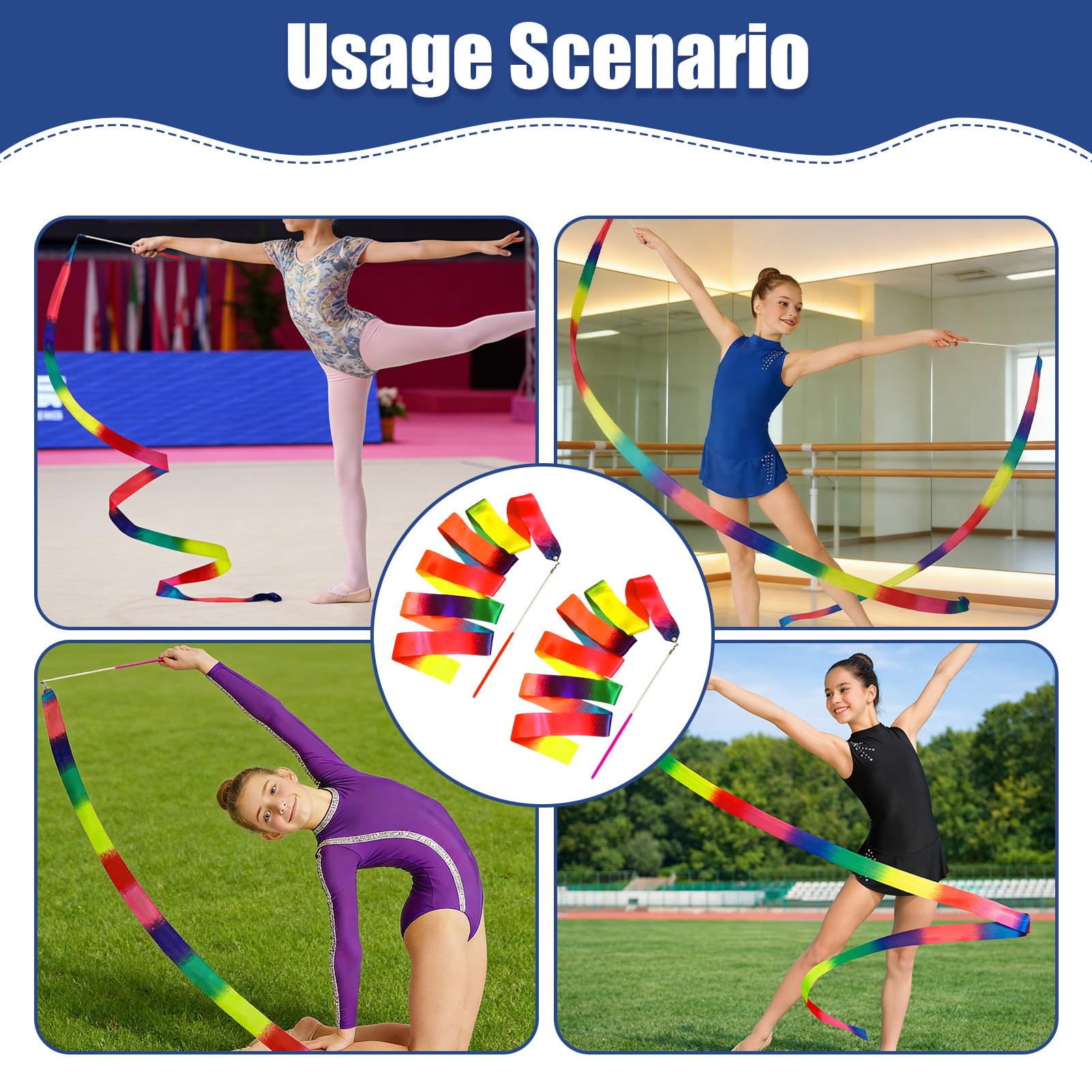 Ruban GRS Enfant 2 Pièces 2m - Ruban Gymnastique pour Danse et Entraînement Sportif