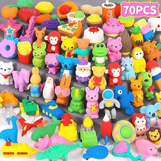 70 Pack Animal Erasers for Kids Bulk Desk Pets Classroom Prizes Treasure Box Toys for Classroom Supplies, 3D Puzzle Mini Erasers Pencil Erasers Back to School Supplies for Kids Party Favors (Random)