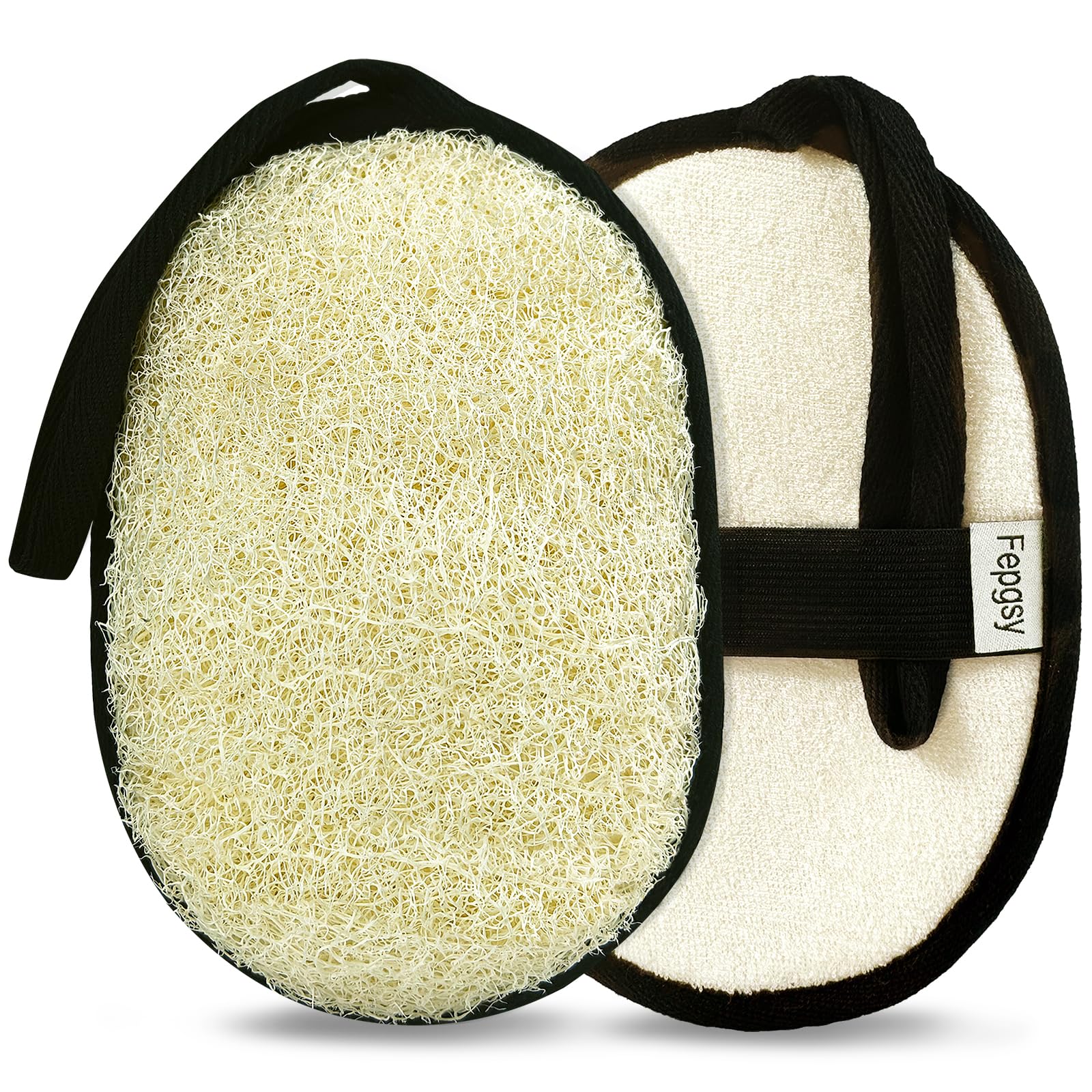 Spugna di luffa naturale (2 pezzi), grande spugna esfoliante per il corpo da 17,8 x 13,8 cm, per donne e uomini, i materiali naturali sono facilmente biodegradabili e l'esfoliazione del bagno non