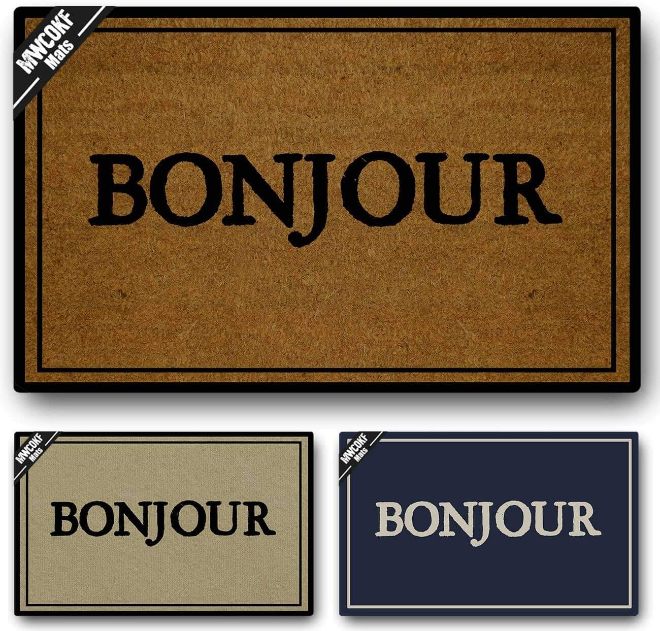 Funny Door Mat Non-Slip Back Rubber Entry Way Doormat Outside | Bonjour | Standard Outdoor Welcome Mat | Patio Home Office Indoor | Non-Woven Fabric 18 Inch x 30 Inch