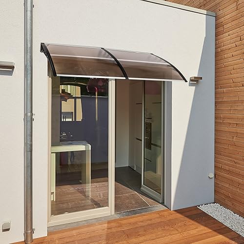 Miniatura 8 de Toldo de policarbonato para puerta, de 120 x 40 pulgadas, color marrón con soporte ABS negro, toldo para puerta delantera, toldo para exteriores,