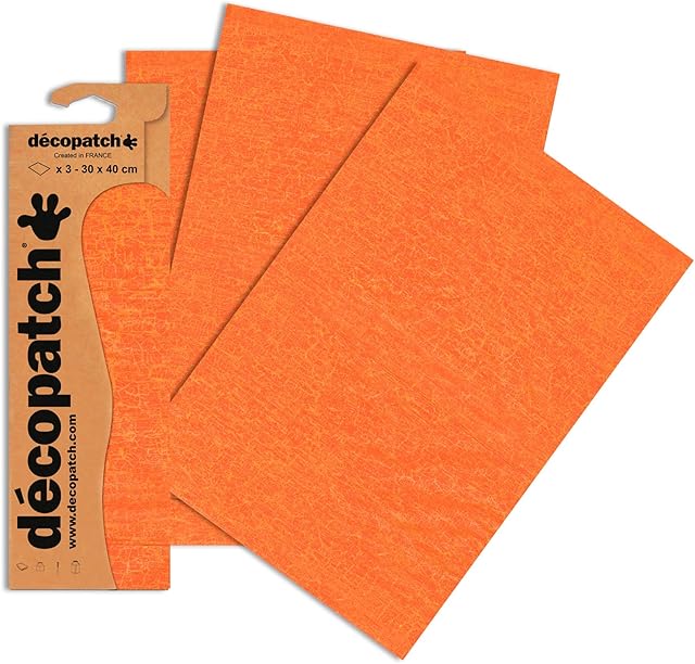 Décopatch - Ref C466O - Orange & Yellow Cracked Effect Paper Pack - Each Sheet 30 x 40cm, Pack of 3 Paper Sheets - Best Used With Décopach Glue & Varnish, Orange & Yellow