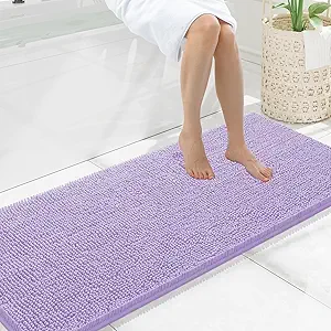 Smiry Luxury Chenille Bathroom Rugs 59x20, Extra Soft and Absorbent Shaggy Bath Mat, Machine Washable, Non-Slip Plush Carpet Runner for Tub, Shower, and Floor, Home Decor Accessories, Purple
