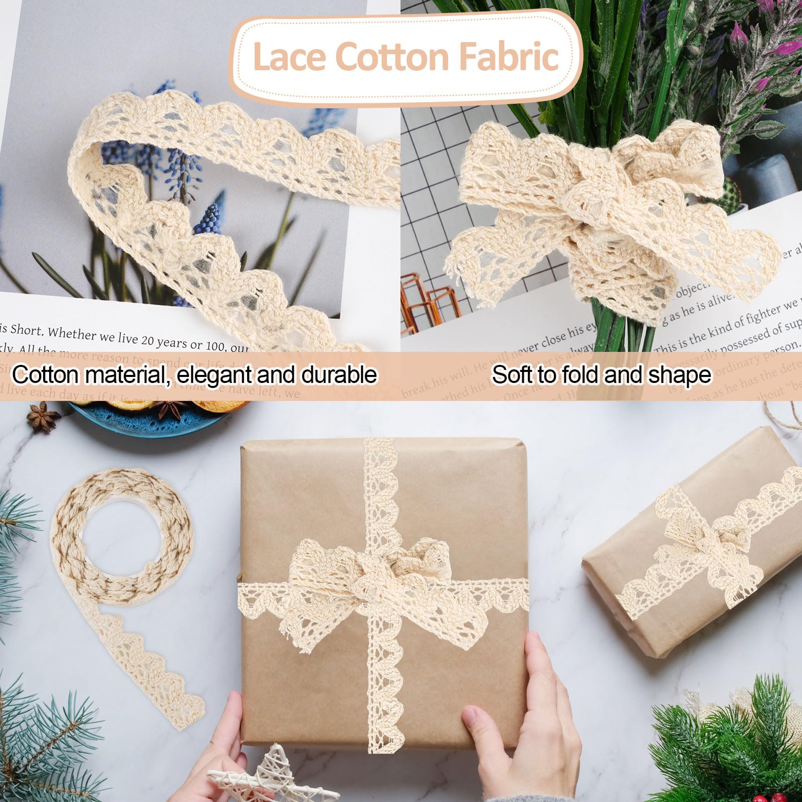 ASTARON Spitzenband Selbstklebend - 4 Rollen Beige Für Basteln & Deko