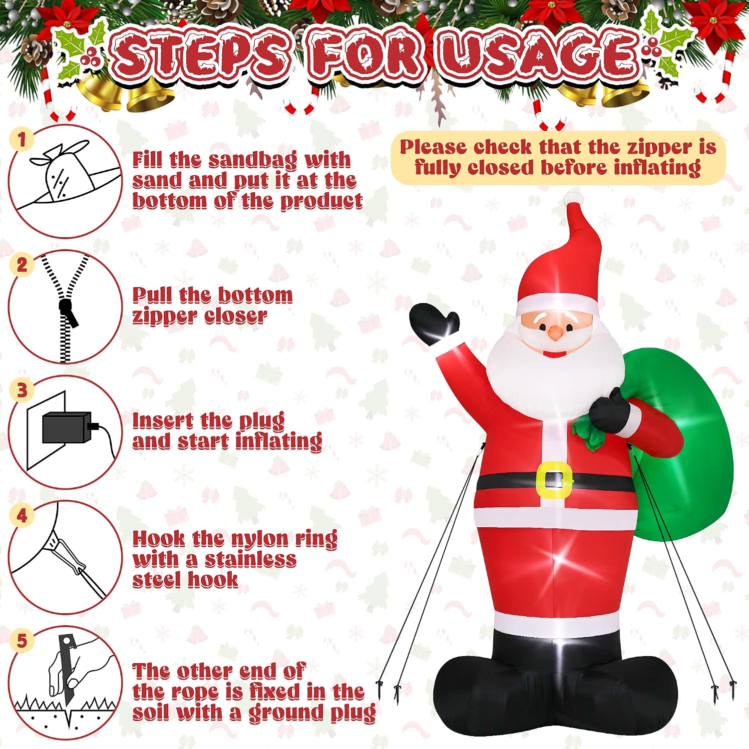 16FT Inflatable Christmas Santa, Giant Outdoor Santa Claus Blow Up Decorations with LED Lights, Waterproof Holiday Yard Decoration for Lawn, Garden, Xmas Party (16H x 9.8W x 5.2D ft)