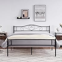 Vista 15 de VECELO Base de cama de plataforma de metal con cabecero y piecero, base de colchón de listones de acero, no necesita somier, tamaño Full, 78