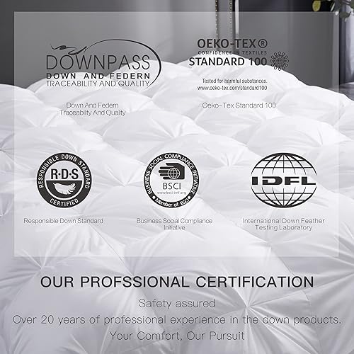 Miniatura 7 de Alanzimo Lujoso edredón plisado de plumón de ganso tamaño California King, funda de algodón y poliéster ultrasuave, relleno de edredón mediano y